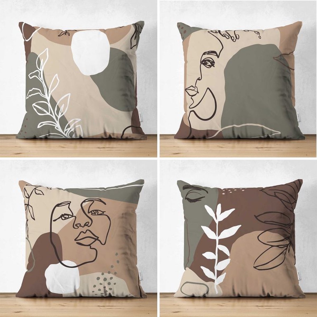 Velvet Kussenhoesjes - Kussenhoes set van 4 stuks - 50x50 -Modern vrouwengezicht - Kussensloop