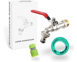 Waterkraan voor in de tuin, kogelkraan 3/4 inch met slangaansluiting en afdichtingstape, buitenwaterkraan, lek- en vorstbestendig, tuinkraan voor buiten