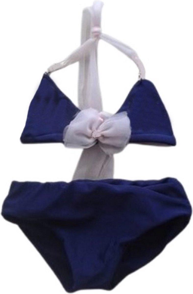 Maat 86 Bikini blauw Baby en kind donkerblauw zwemkleding roze strik