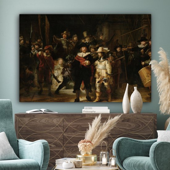 Toile - Peinture La Ronde de Nuit - Art - Maîtres anciens - Rembrandt - 180x120 cm - Décoration murale - Salon