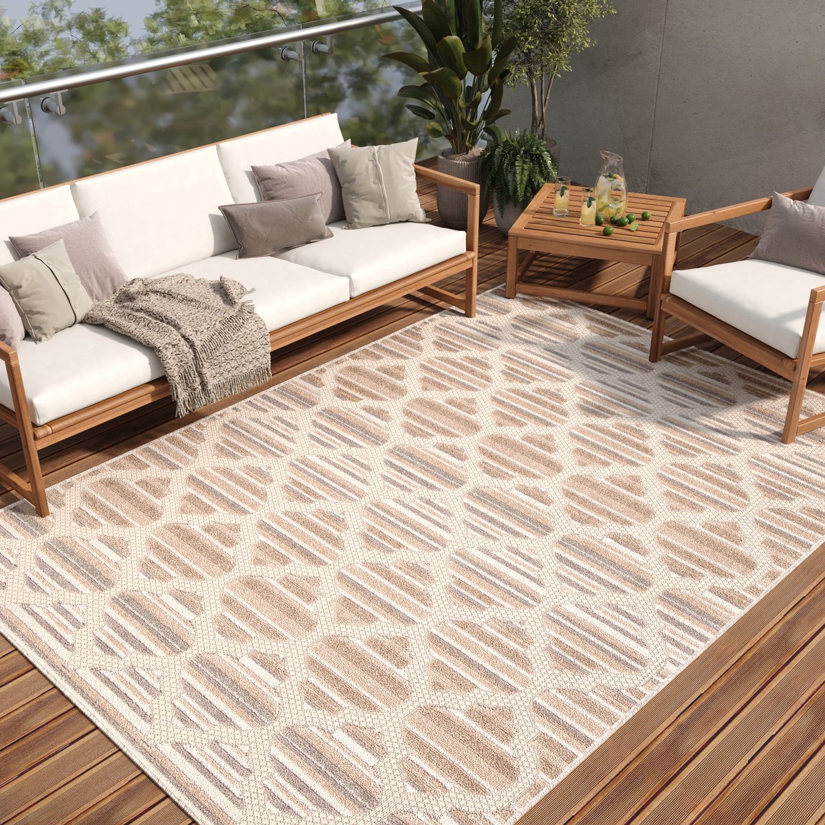 Tapiso Patio Indoor Tapijt Beige Tuintapijt Buitenkleed Modern Buiten Outdoor Maat- 120x170 Creme