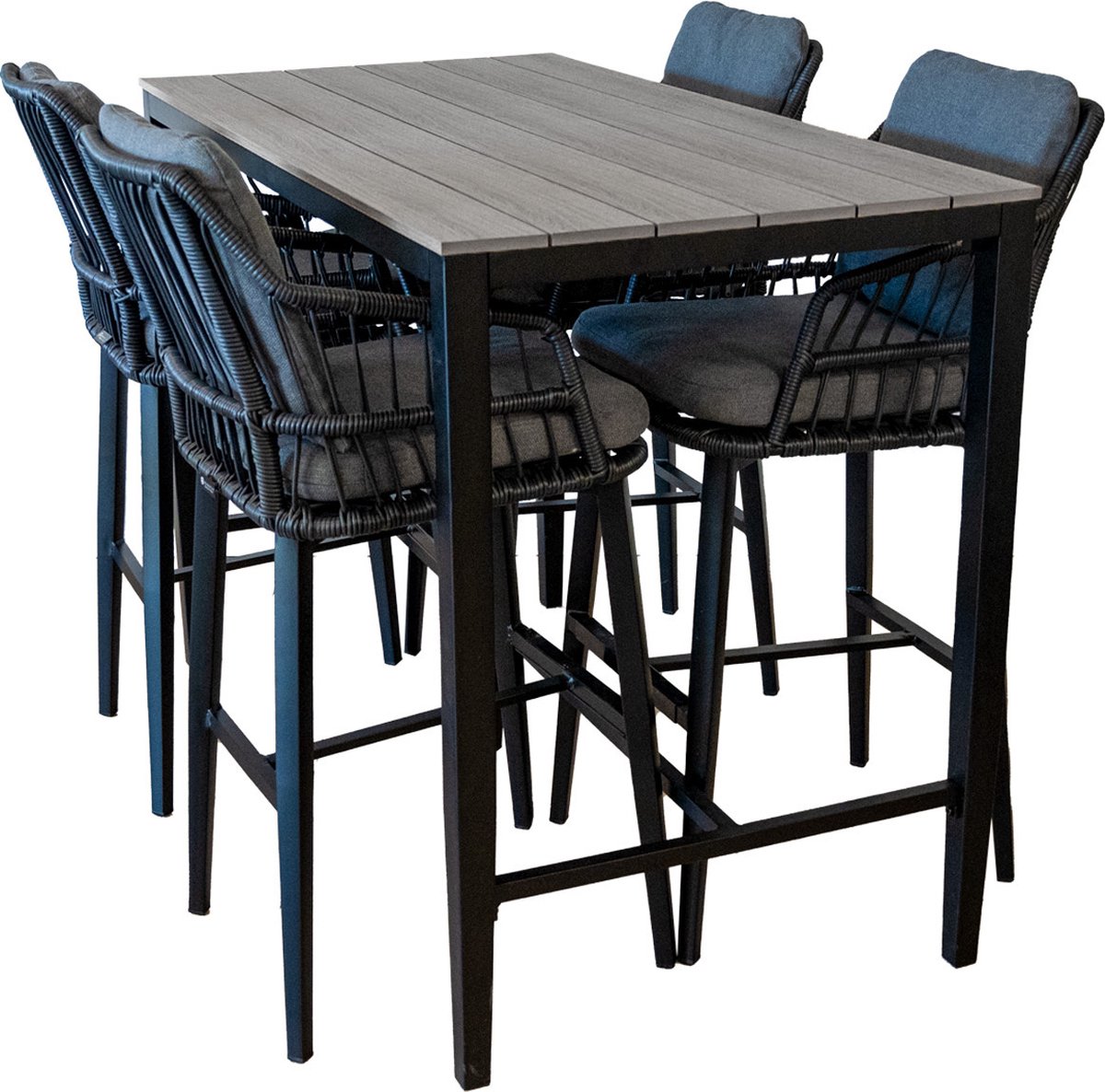 5-delige barset | 4 Isabel barstoelen Black | Cyprus bartafel 150x75cm Grey