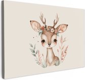 Peinture sur toile 120x80 cm - Décoration murale chambre enfant Cerf - Bohème - Fleurs - Animaux de la forêt - Décoration murale chambre bébé - Décoration chambre garçon et fille - Accessoires Bébé - Peintures