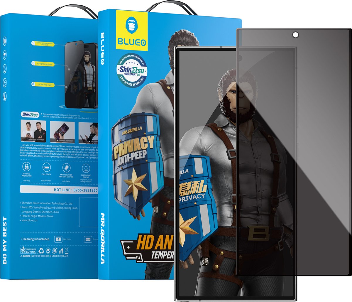 BLUEO Anti-Peep Glasfolie - Privacy Screenprotector Geschikt voor Samsung S24 Plus