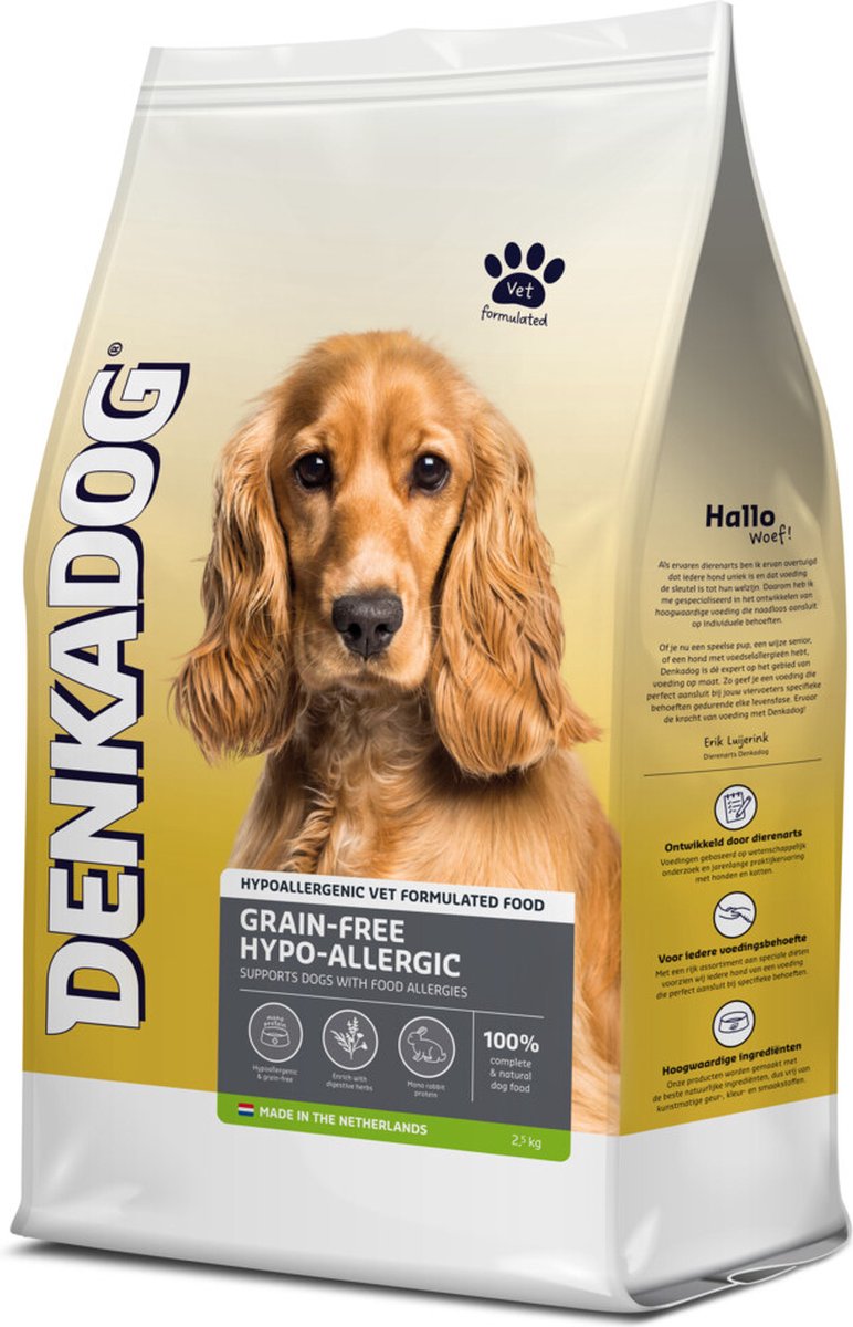 4x Denkadog Hondenvoer Graanvrij Hypoallergeen 2,5 kg