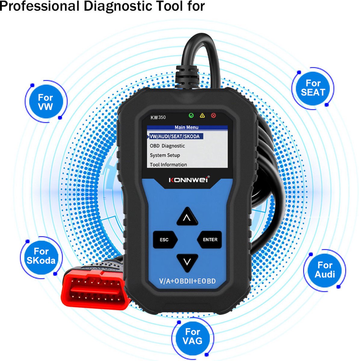 Konnwei KW350 OBD2 Scanner - Auto uitleesapparatuur - Storing verwijderen - Service reset - ABS - SRS - Voor Audi, Volkswagen en Seat thumbnail 8