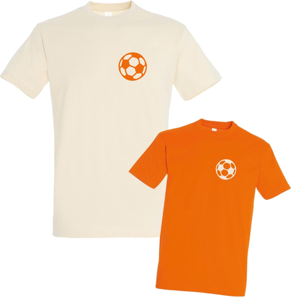 Shirts voor Vader en Kind-Beige-Oranje-met voetbal-Heren S-Kind 92