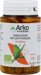 Flesje Arko Pharma Weegbree, met afbeelding van weegbreeplant en organisch EU-landbouw logo.