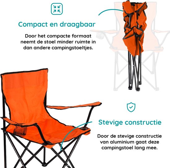 EASTWALL Opvouwbare Kampeerstoel Oranje - Visstoel - EK 2024 stoel - Campingstoel met bekerhouder - Tuinstoel - Oranje stoel - Max 100 kg van EASTWALL — afbeelding 2