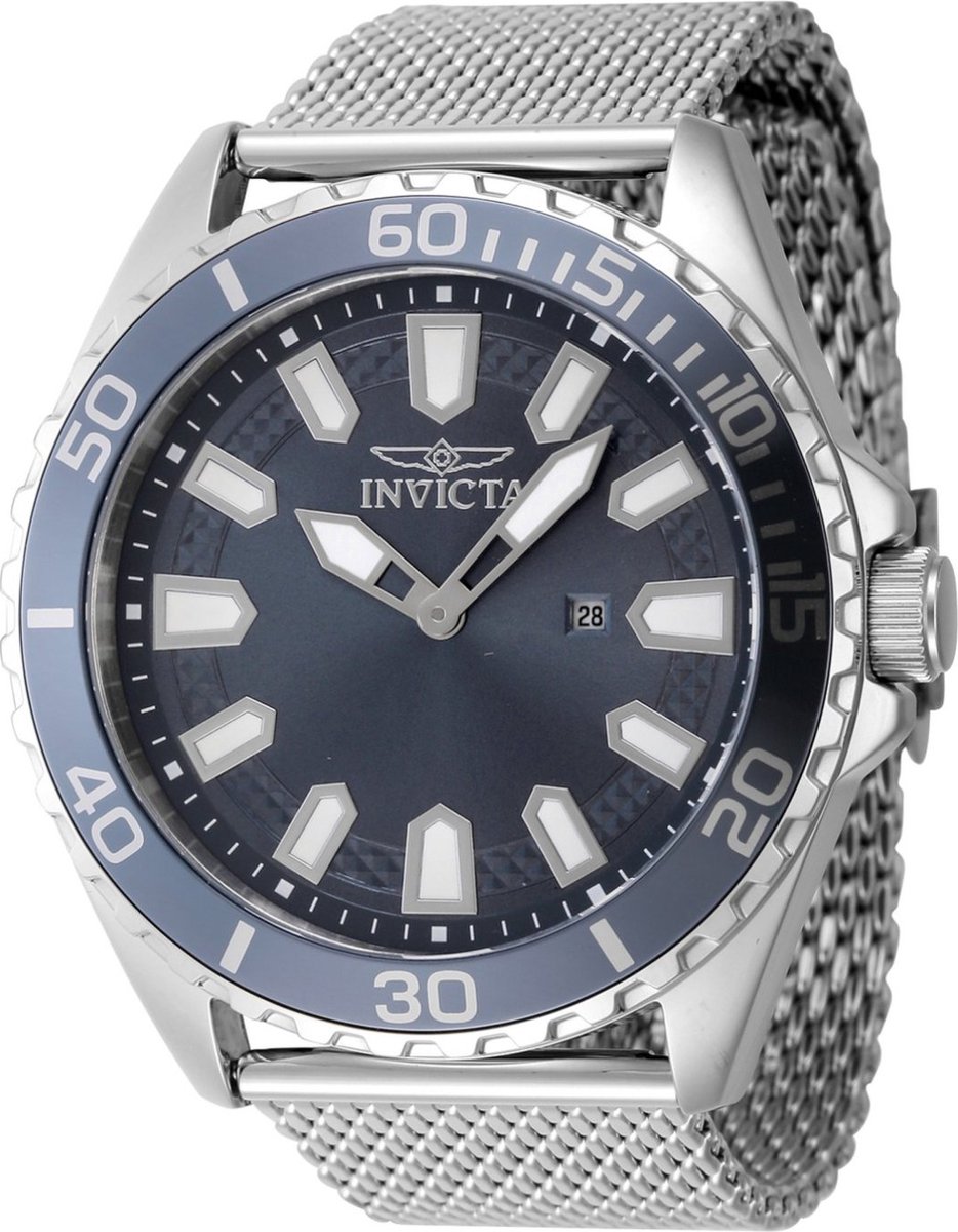 Invicta Pro Diver 46901 Heren Horloge - Waterdicht - Analoog - Quartz Uurwerk - Roestvrij Staal met blauwe Wijzerplaat -46mm