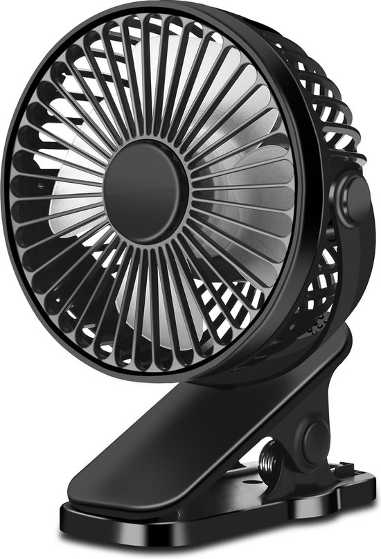 Kinderwagen ventilator mini draagbare ventilator clip-on USB batterij 5 snelheden timer zwart compact