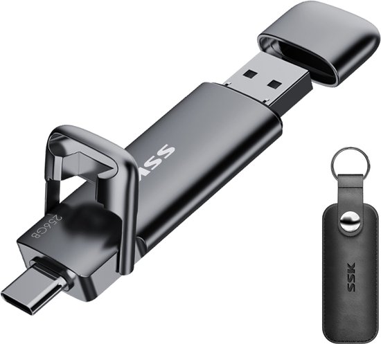 SSK USB Stick 256 GB - USB C en USB A 3.0/3.2 Gen 1 - 4400 mbps (550 mb/s) Download & Leessnelheid - Geschikt voor iPhone 15 (Pro), Android, Macbook of Windows Laptops