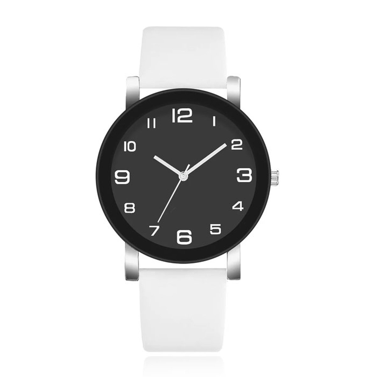 Minimalistisch Herenhorloge met Hoog Contrast en Zwarte Lederen Band