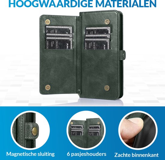 Coque iPhone 15 Pro - Bookcase - Amovible 2 en 1 - Coque arrière - Porte carte - Portefeuille - Simili cuir - Vert