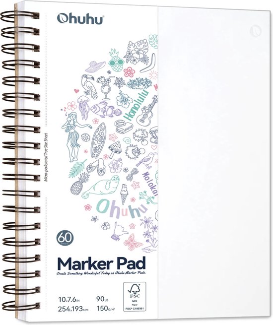 Ohuhu Bleedproof dubbelzijdig Alcohol marker papier pad A4 - 60 vellen Ohuhu Bleedproof dubbelzijdig Alcohol marker papier pad A4 - 60 vellen