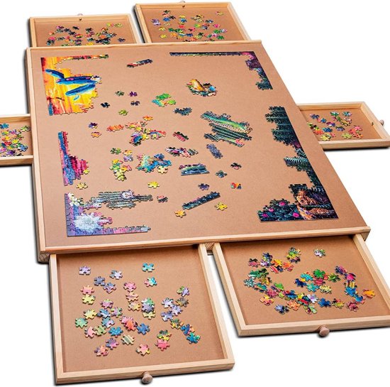 Foto: Puzzeltafel met opbergsysteem 4 lades 1000 stukjes 76x57cm puzzelbord puzzelplaat portapuzzle puzzelplank