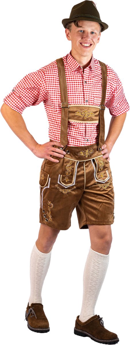Samex® Premium Verstelbare Korte Lederhosen Man - Oktoberfest Kleding - Voor Feesten en Carnaval - Maat S - Carnavalskleding Heren - Kostuum