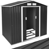 tectake®- Tuinhuis van gegalvaniseerd staal met puntdak en metalen fundering - Afsluitbaar, weerbestendig, buitenopslag - voor fiets, en gereedschap - 214x130x185 cm grijs/wit