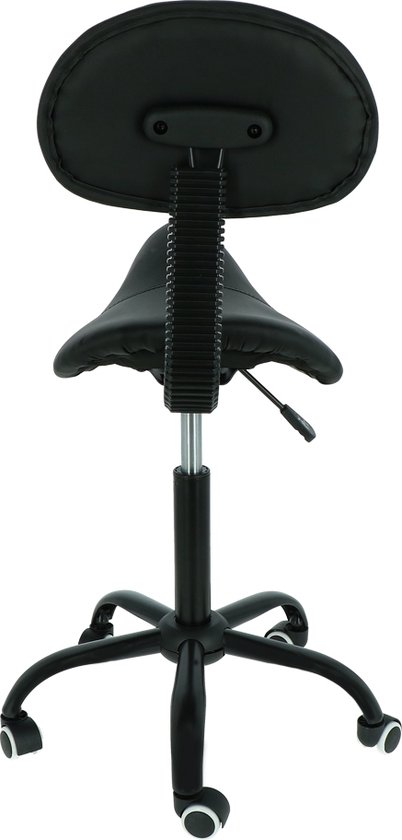 RST Design- Tabouret Selle Zwart - Tabouret de Coiffure - Hauteur Réglable - Chargeable jusqu'à 150 kg - Avec Dossier
