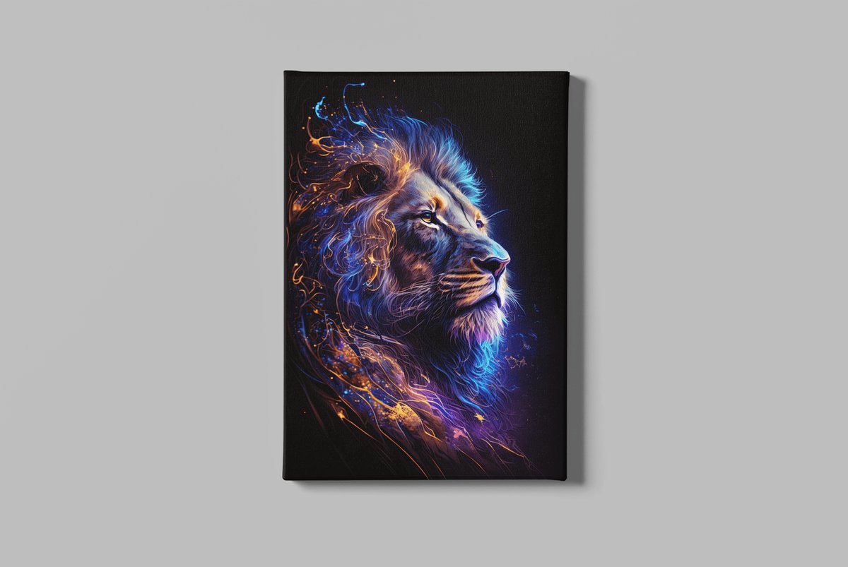 Trendex Global Canvas Schilderij - Dieren - Leeuw - Portret - 120x80x2 cm Zwart