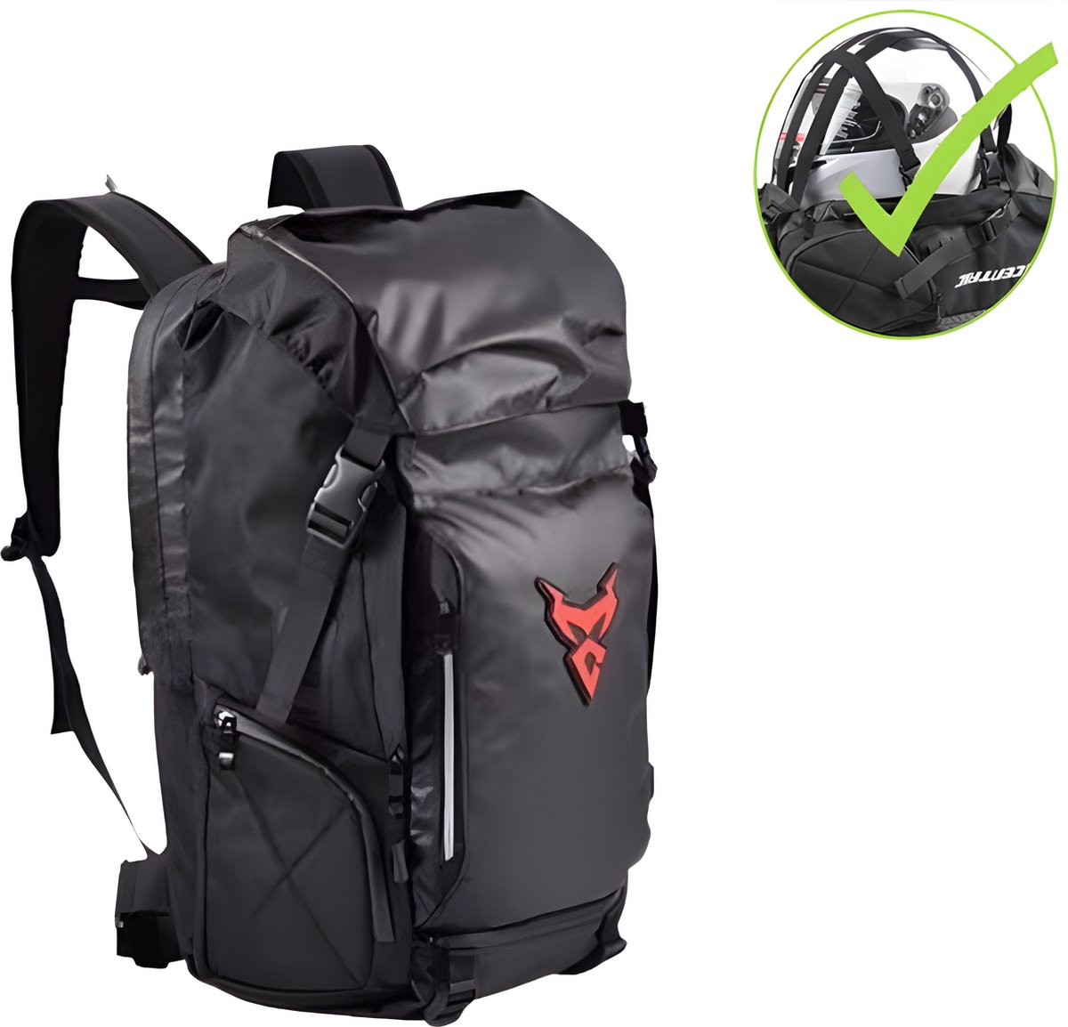 CarryQuest® - Motor Rugzak - Motortransport - Rugzakken - Backpack - Waterdichte Rugzak - 48 Liter - Motorrijden - Klimmen - Reisrugzak - Zwart - Rood - Reflecterend - Laptop Rugzak - Helm Rugzak - Waterdicht - Ventilatie - 14 Inch Laptop