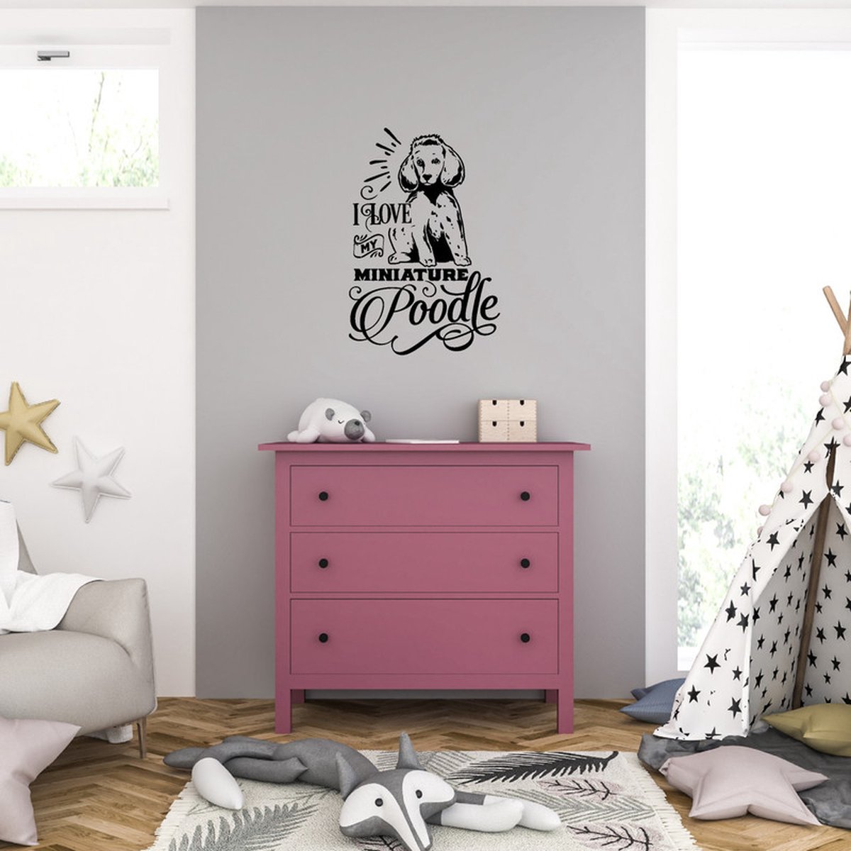 Muursticker - I Love My Miniature Poddle - 40,6 x 59,5 - Zwart op Prijzenvolger.com