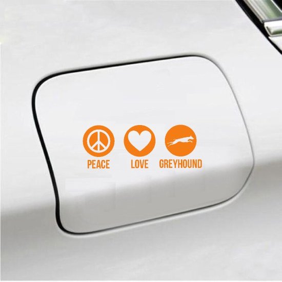 Bumpersticker - Peace Love Greyhound - 20x9.3 - Oranje