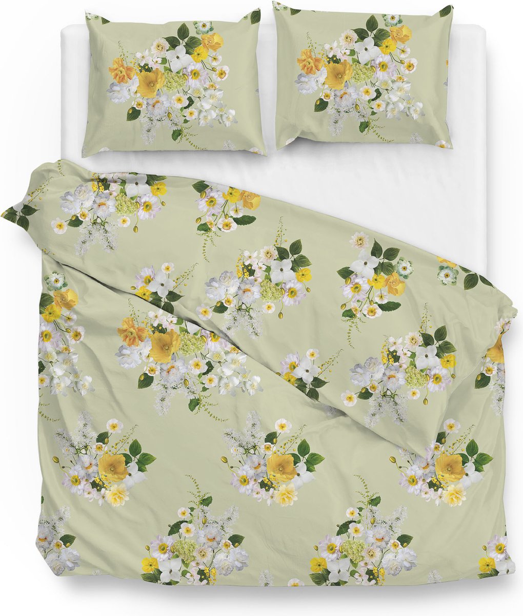Zohome Bente Dekbedovertrek - Lits-jumeaux - Katoensatijn - 240x200-220cm - Groen