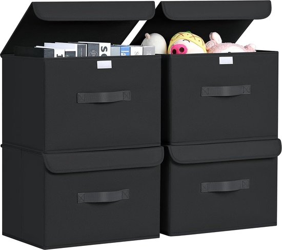 YheenLf Set van 2 opbergdozen voor onder het bed met deksel, opvouwbare opbergtas, stoffen opbergdozen met handvat voor dekens, kussens, grijs, 60 x 30 x 15 cm