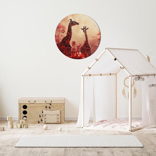 Cercle mural deux girafe - Ø 60 cm - - cercle mural - cercle mural jungle - cercle mural animaux