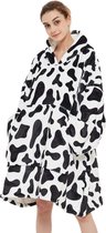 Fleece deken met mouwen en capuchon – Oversized hoodie deken met mouwen – Fleece deken – Draagbare deken kinderen - Fleece TV deken – Plaid met mouwen – hoodie blanket - Warm & zacht – Fleece poncho – koe - Badrock