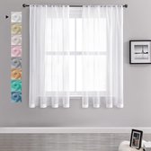 Gordijnen Kant en Klaar met Haakjes - Voile halftransparant kort linnenlook wit 137 x 140 cm (h x b) voor woonkamer slaapkamer kinderkamer - Set van 2 Gordijnen Kant en Klaar met Haakjes