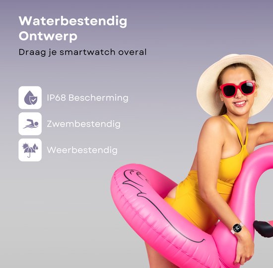 Kiraal Valencia Montre connectée AMOLED pour Femme - Bracelet en Acier Inoxydable, Cuir et Siliconen - Moniteur de Fréquence Cardiaque - Podomètre - Moniteur de Sommeil - Multisport - Compatible Android et iOS - Or Rose et Rose