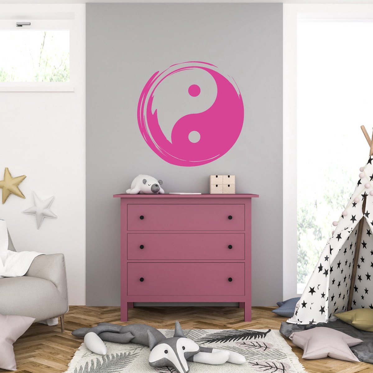 MC Living Muursticker - Yin Yang - 40,6 x 40,6 - Roze