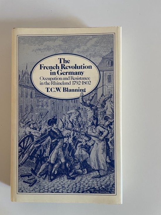 Boekomslag 'The French Revolution in Germany' met een gravure van revolutionairen in een stad, met de titel en ondertitel in een ovaal.