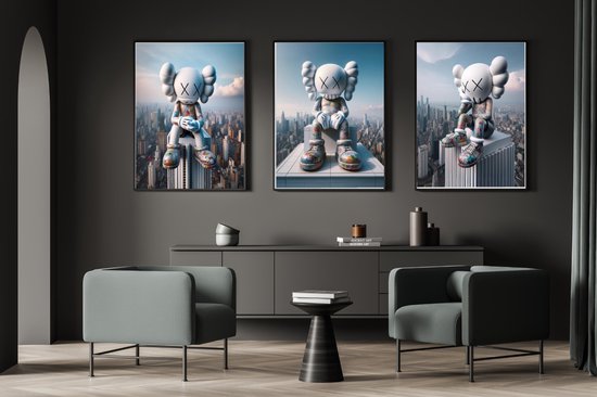 Poster sur PVC Haute qualité lot de 3 - 40x50cm (sans cadre) - Wall street Art - Décoration murale - Toile - papier peint Kaws Graffiti - Design Uniek