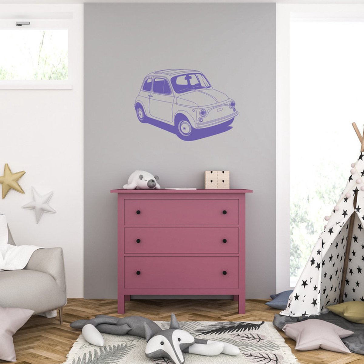 Muursticker - Oldtimer - 58 x 84 - Paars