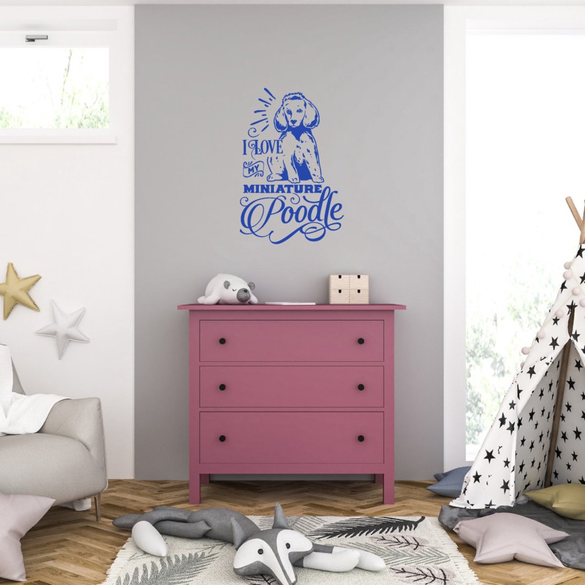 MC Living Muursticker - I Love My Miniature Poddle - 58 x 85 - Blauw