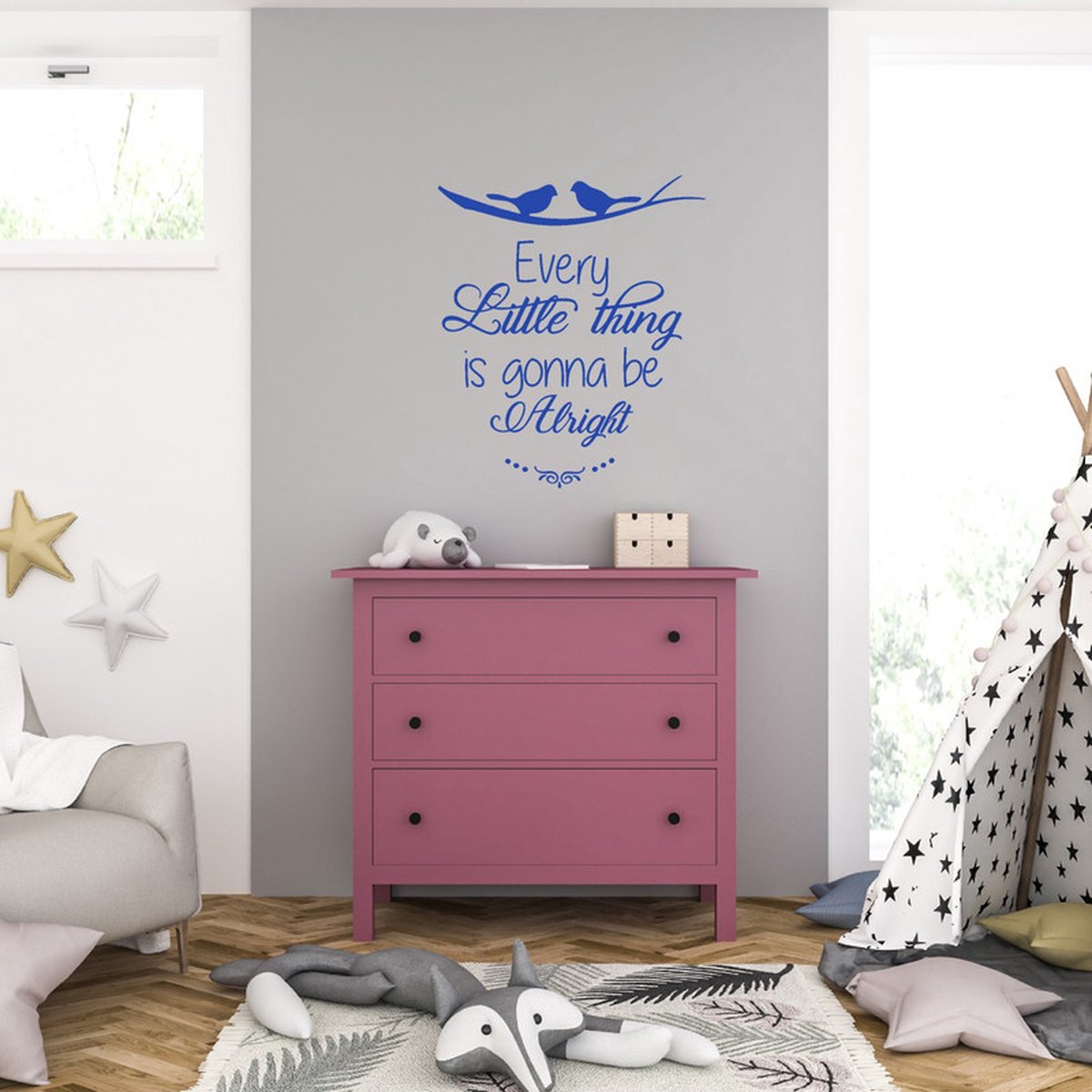 Muursticker - Every Little Thing is Gonna Be Alright - 46,4 x 53,6 - Blauw