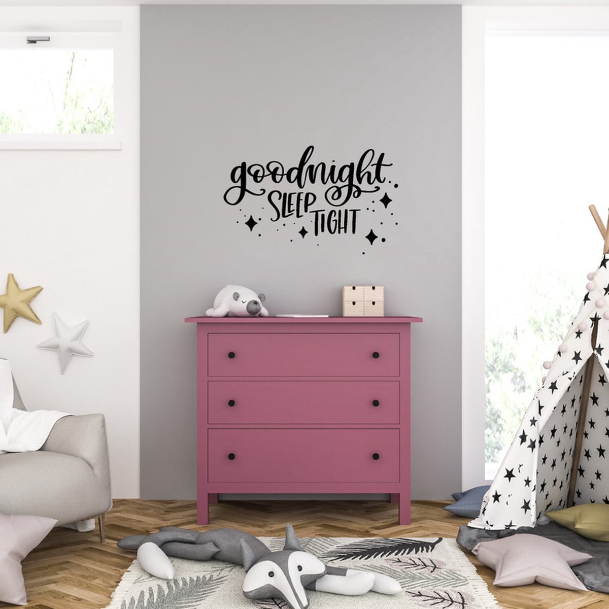 MC Living Muursticker - Goodnight Sleep Tight - 46,4 x 74,4 - Zwart
