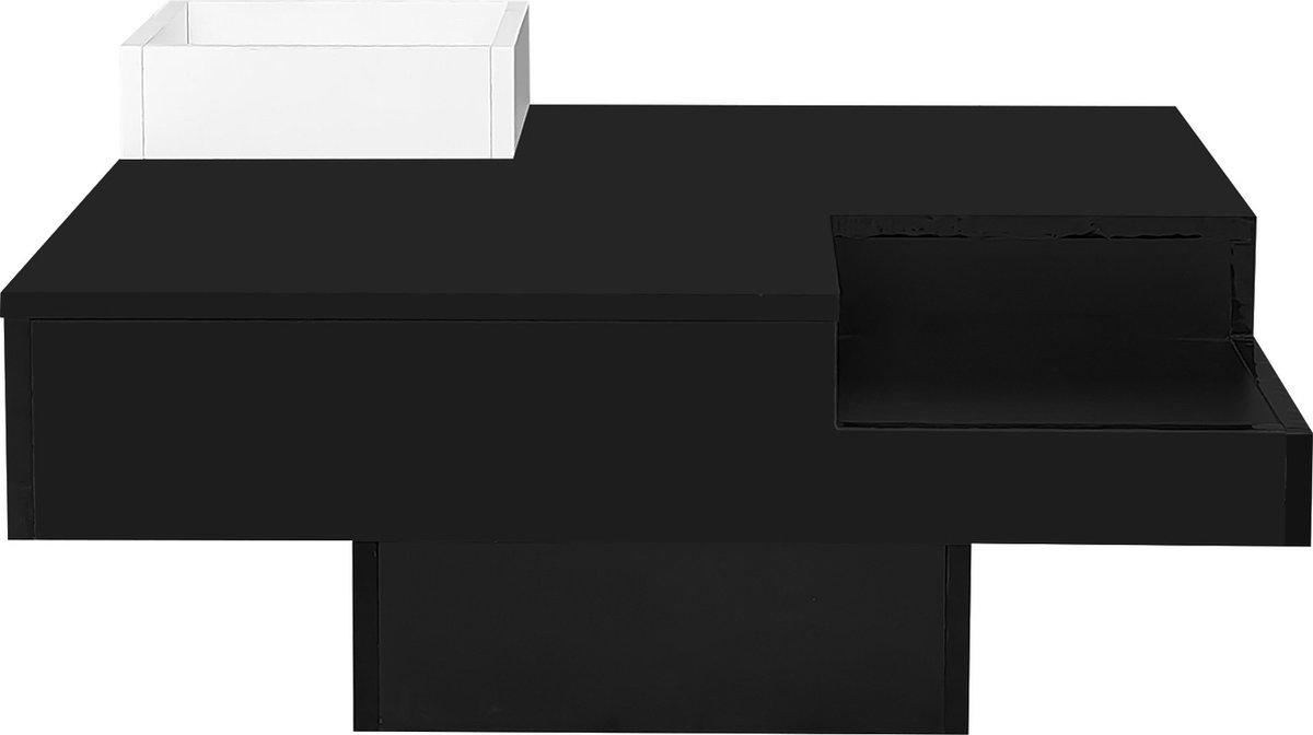 Sweiko Salontafel, hoogglans, 70 x 70 x 35,5 cm (l x b x h), metalen tafel met laden en gouden versiering (zwart