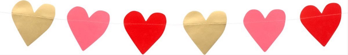 Finnacle - Hartjesslinger - Valentijns Slinger - Love - Valentijn - Feestversiering - Liefde - Hartvormige decoratie - Slinger met hartjes - Goud/Rood/Roze - 2M