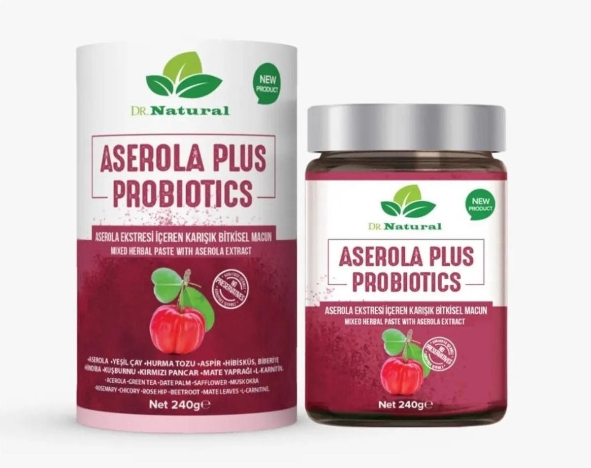 Goedkoopste Dr. Natural, Aserola Plus Probiotica, Gemengde Kruidenpasta met Acerola-extract 240 Gr. Stimuleren van de darmen, het ontspannen van de maag, verklaard dat het helpt om af te vallen en energie geeft, narcissa
