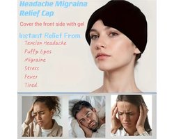 Migraine cap /Hoofdpijn Migraine Relief Cap, flexibele warmte-/koude-therapiekap voor spanningshoofdpijn, gezwollen ogen, slapeloosheid, nekpijn, stress en vermoeidheid - herbruikbaar en verstelbaar