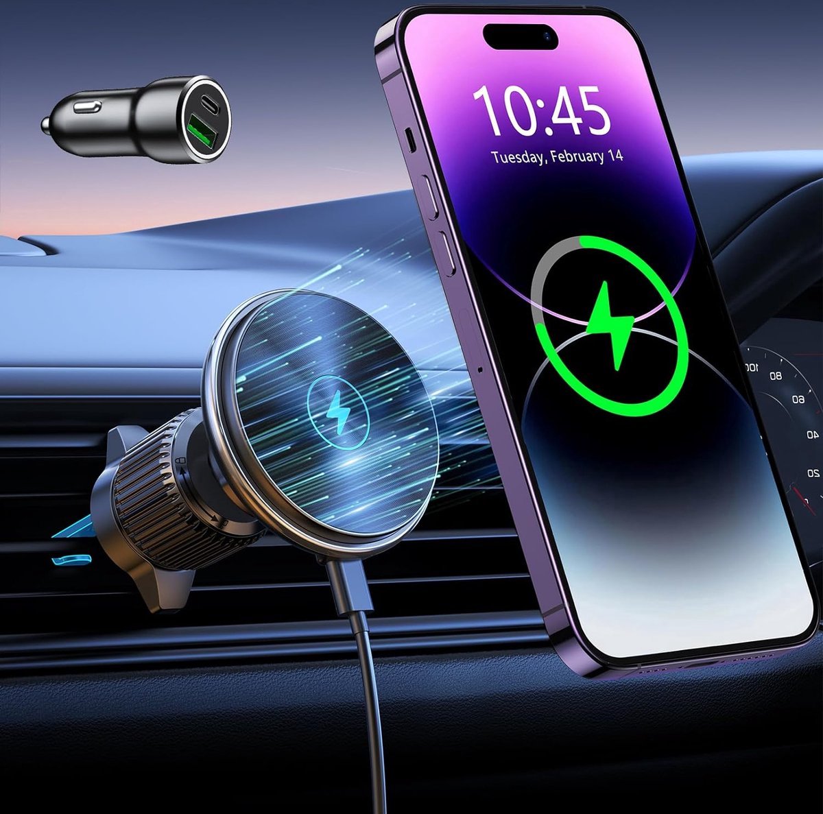 Telefoonhouder met Snellader voor Autoventilatierooster - Universeel Compatibel - 360-graden Draaibaar - Handsfree Bellen en Navigeren - Veilig en Handig - Auto Accessoire voor Android en iOS Smartphones