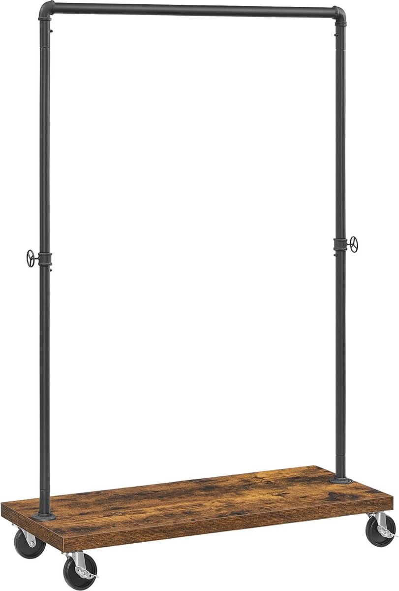 FurnStar - Kledingrek - Kledingrek op wielen - Spaanplaat en staal - Met legplanken en stang - Eenvoudige montage - Industriële stijl - 103,5x40x162 cm - Bruin/Zwart