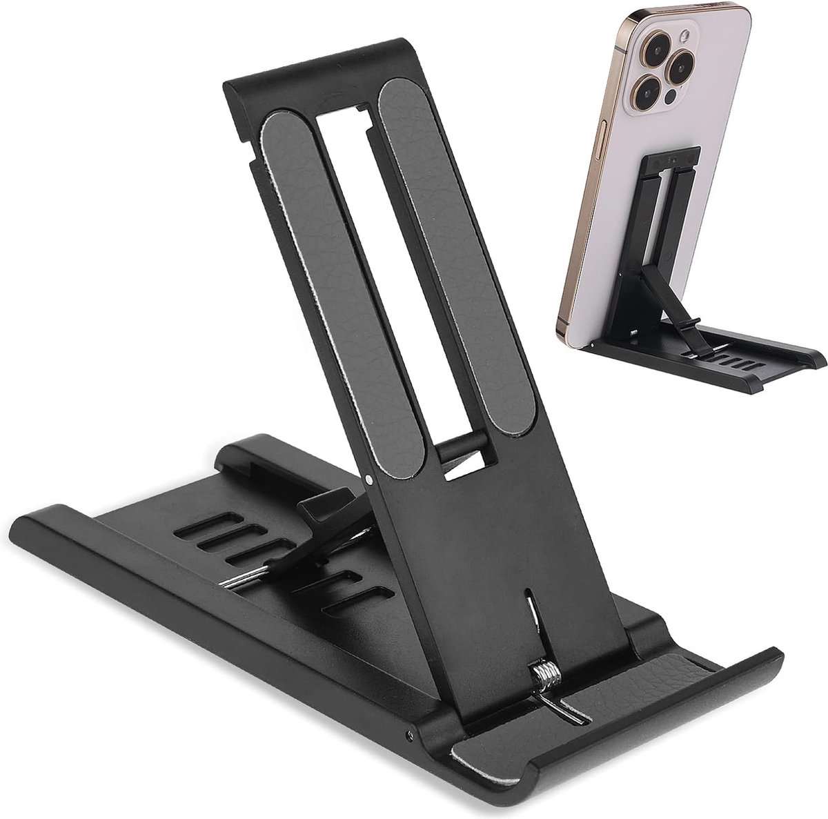 Verstelbare Telefoonstandaard met Snelheidshoek - Bureau Telefoonhouder - Zwart - Handsfree Smartphone Stand