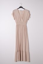 Lange dames jurk Jane effen motief beige licht bruin motief Maat S