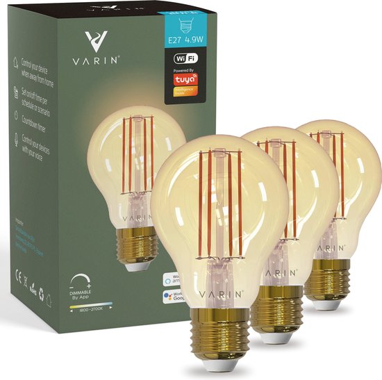 Varin Smart Filament E27 3-pack 5W Dimbaar