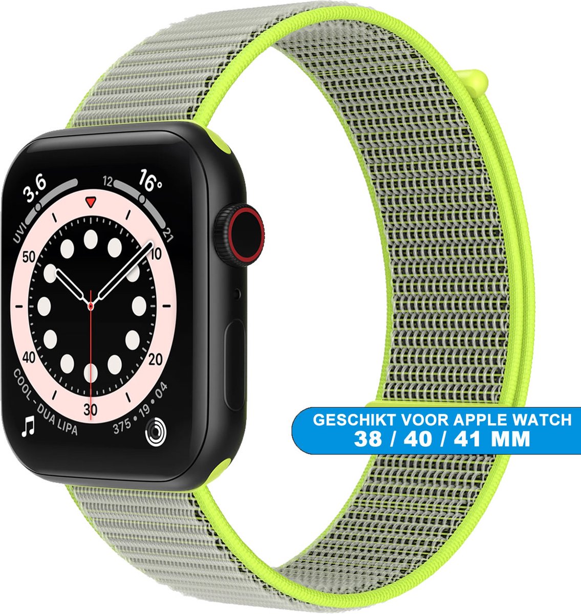 Bandje geschikt voor de Apple Watch 38/40/41 mm - Series SE , 1 , 2, 3, 4, 5, 6, 7 en 8 - Klittenband sluiting - Light Yellow
